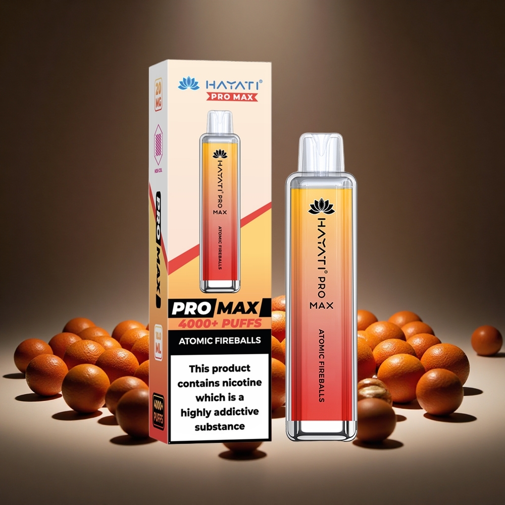 Hayati Pro Max 4000 Puffs Atomic Fireballs 2%/5% Nicotine Rechargeable 1400mAh Battery
