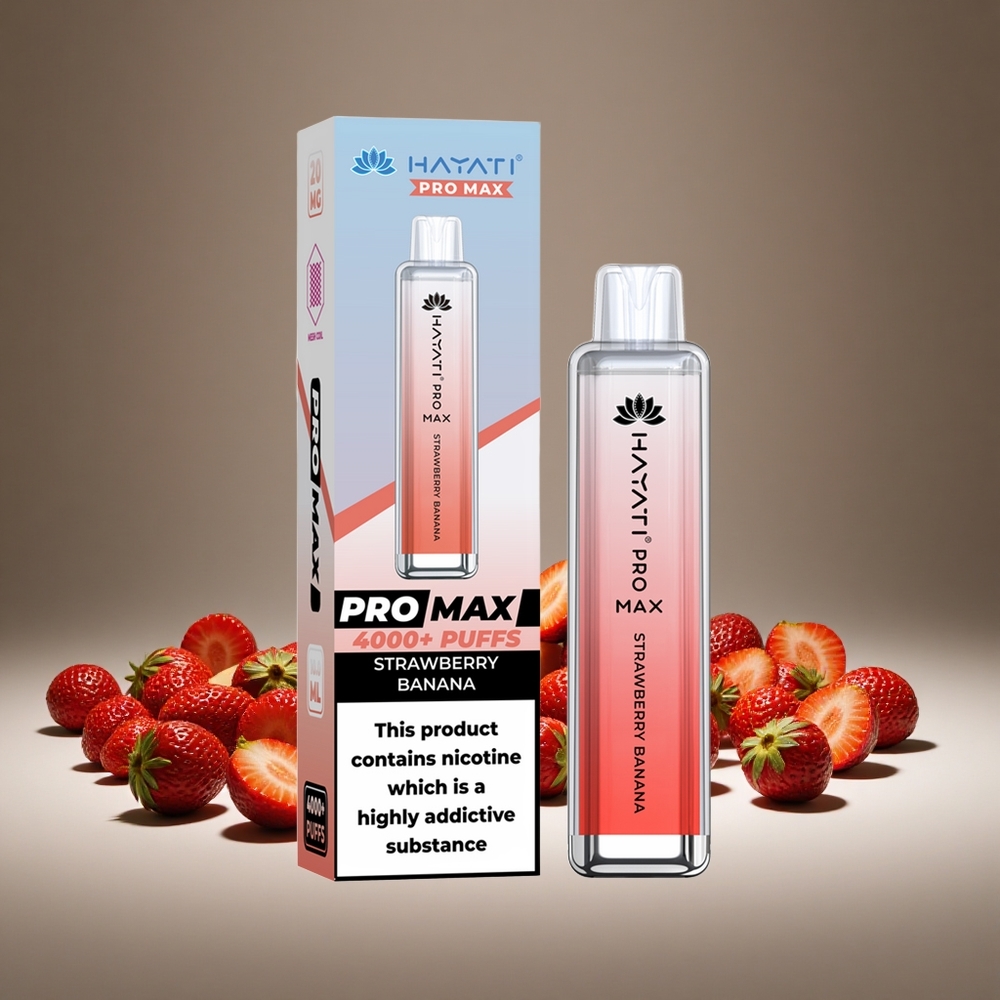 Hayati Pro Max 4000 Puffs Strawberry Banana 2%/5% Nicotine 1400mAh Battery Rechargeable