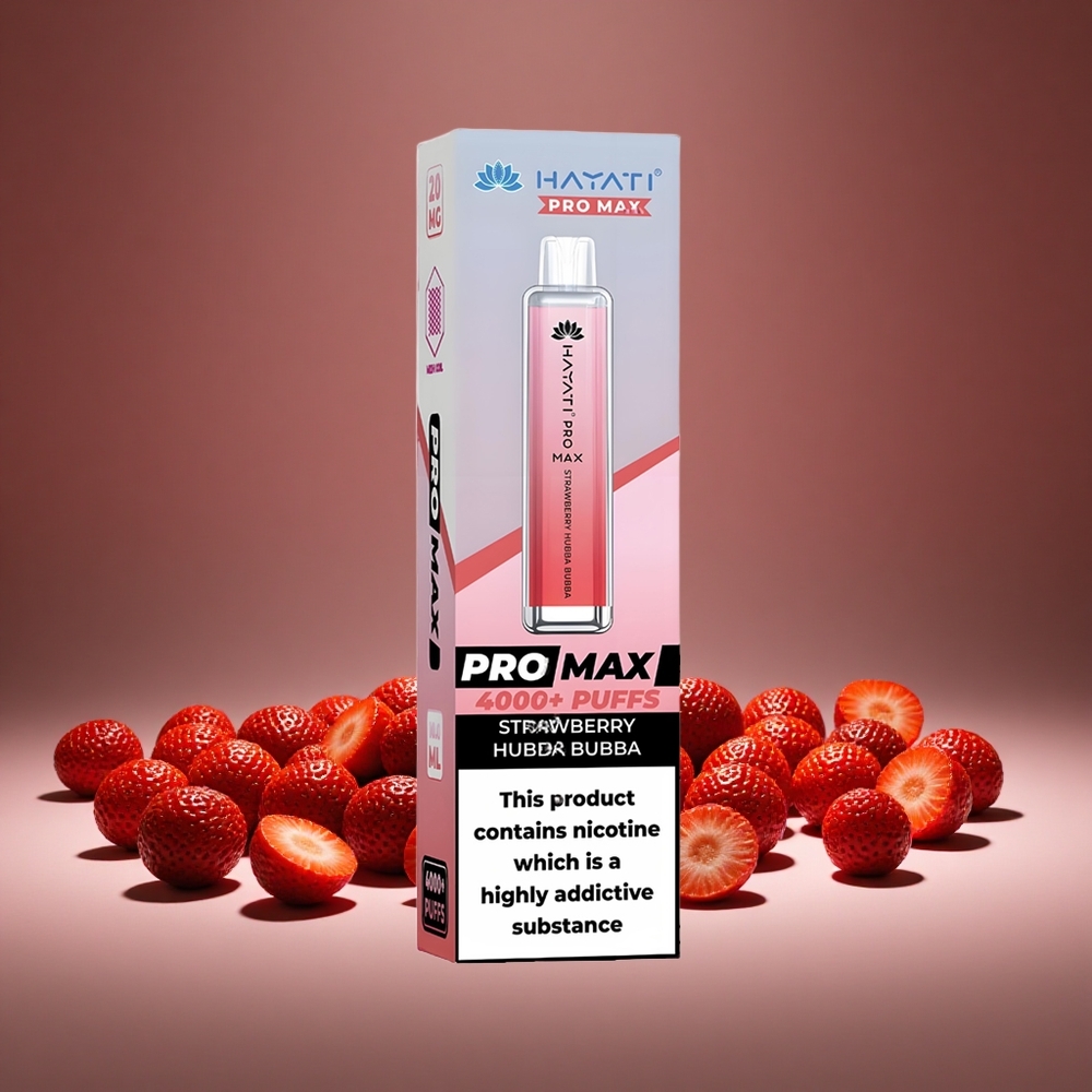 Hayati Pro Max 4000 Puffs Strawberry Hubba Bubba 2%/5% Nicotine 1400mAh Battery Rechargeable