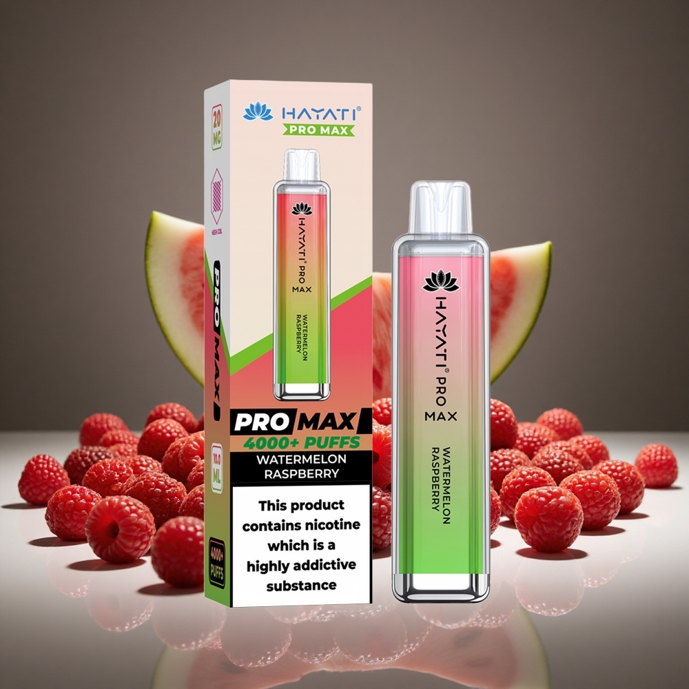 Hayati Pro Max 4000 Puffs Watermelon Raspberry Disposable Vape 2%/5% Nicotine 1400mAh Battery Rechargeable