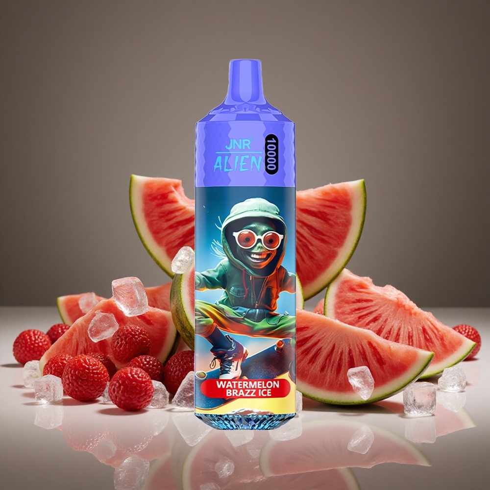 JNR Alien 10000 Puffs Disposable Vape Watermelon Brazz Ice 850mAh Battery 20ml E-liquid RGB LED Display Type-C Charge