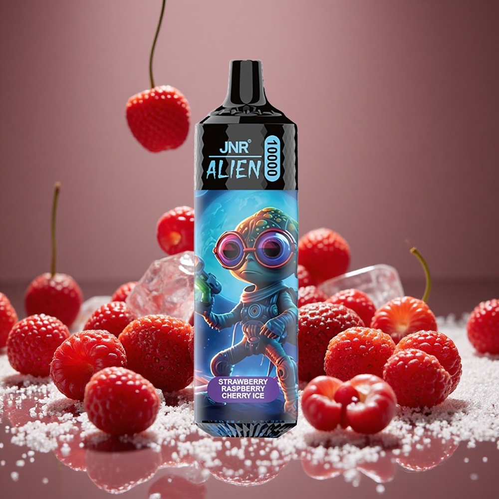 JNR Alien 10000 Puffs Strawberry Raspberry Cherry Ice 20ml E-liquid LED Display RGB Type-C Charge