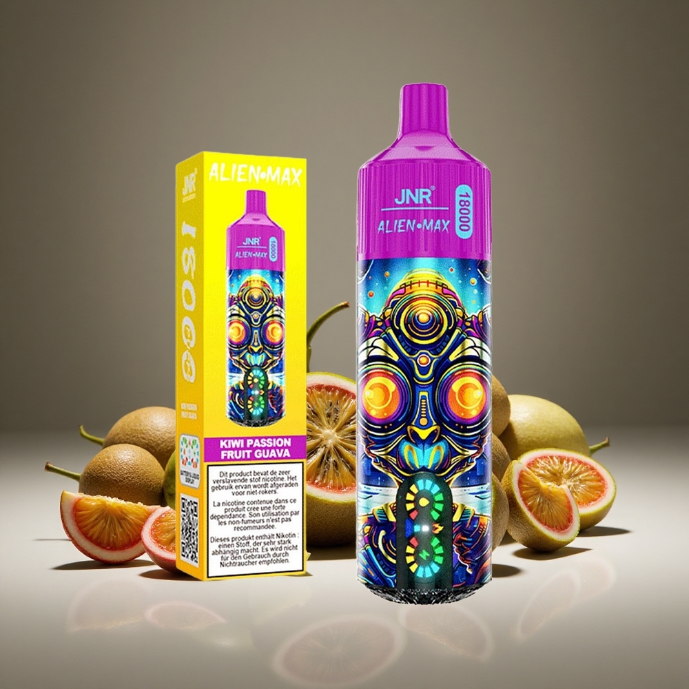 JNR Alien Max 18000 Puffs Kiwi Passion Fruit Guava LED Display Dual Mesh Coil 28ml E-liquid 850mAh Battery Type-C Charge