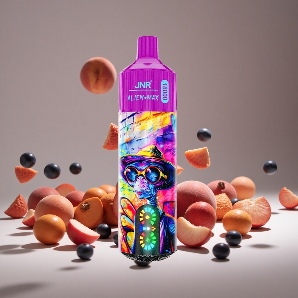 JNR Alien Max 18000 Puffs Peach Blueberry Candy LED Display Dual Mesh Coil 28ml E-liquid