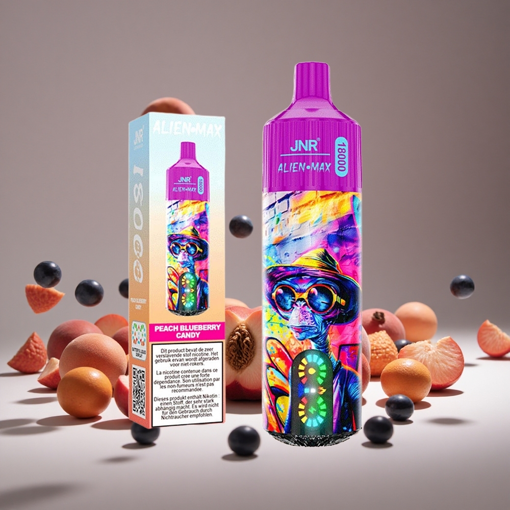 JNR Alien Max 18000 Puffs Peach Blueberry Candy LED Display Dual Mesh Coil 28ml E-liquid