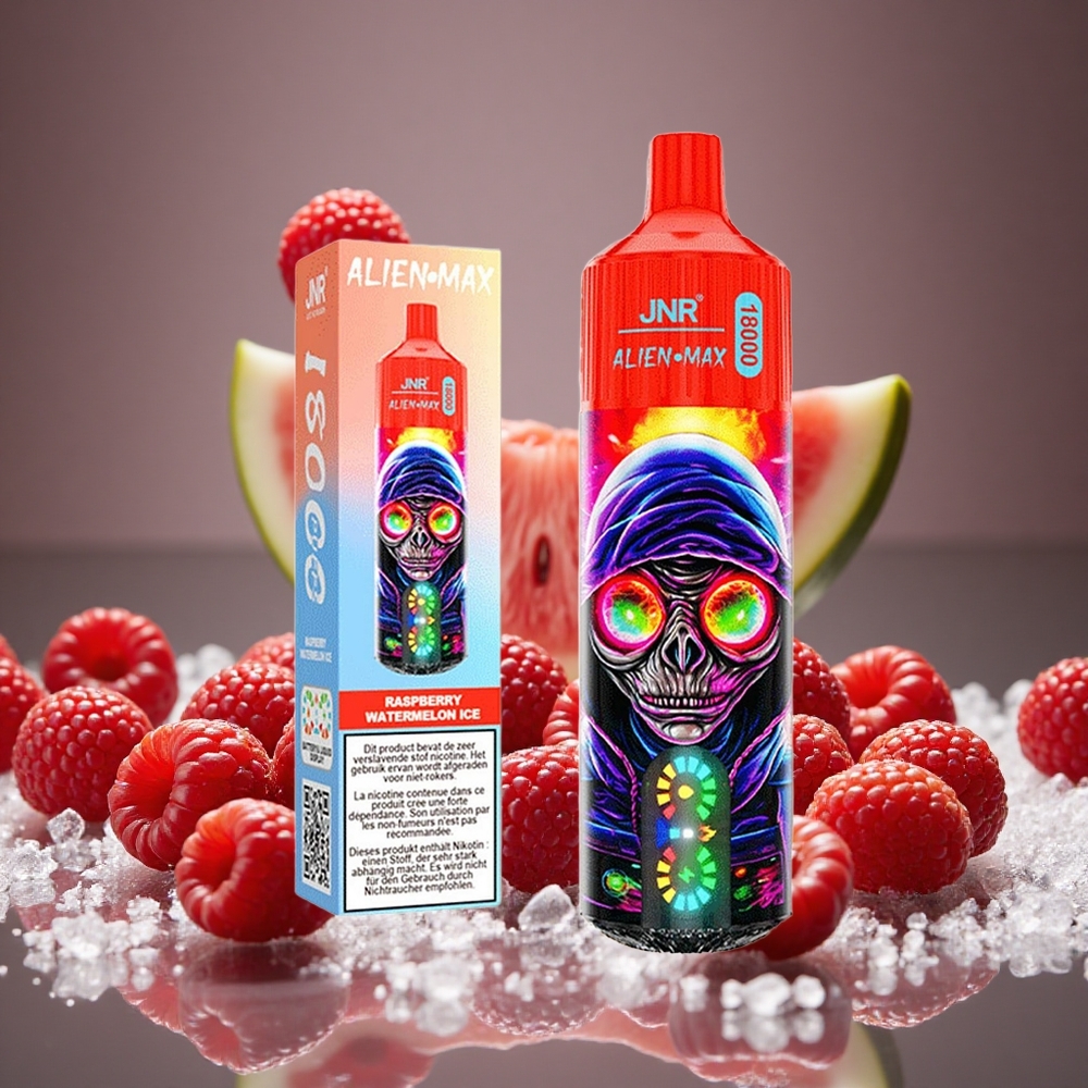 JNR Alien Max 18000 Puffs Raspberry Watermelon Ice LED Display Dual Mesh Coil 28ml E-liquid 0%/2%/3%/5% Nicotine