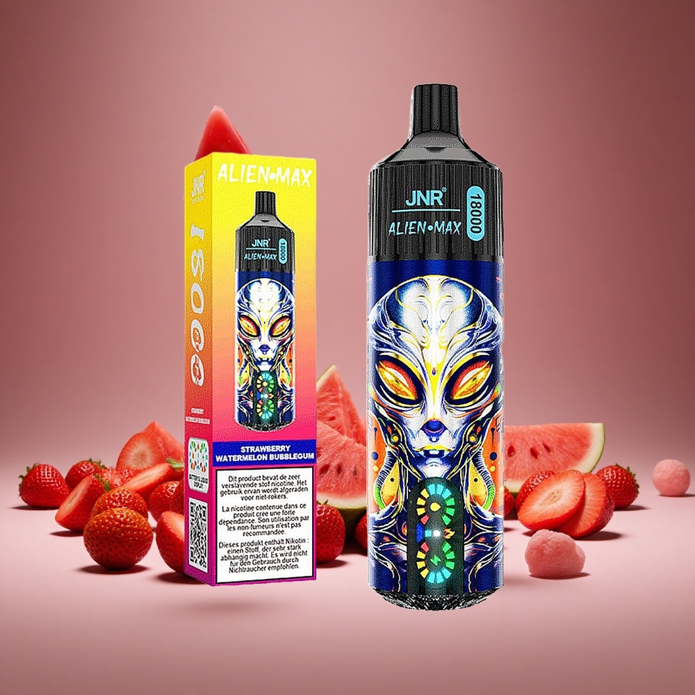 JNR Alien Max 18000 Puffs Strawberry Watermelon Bubblegum 28ml E-liquid LED Display Dual Mesh