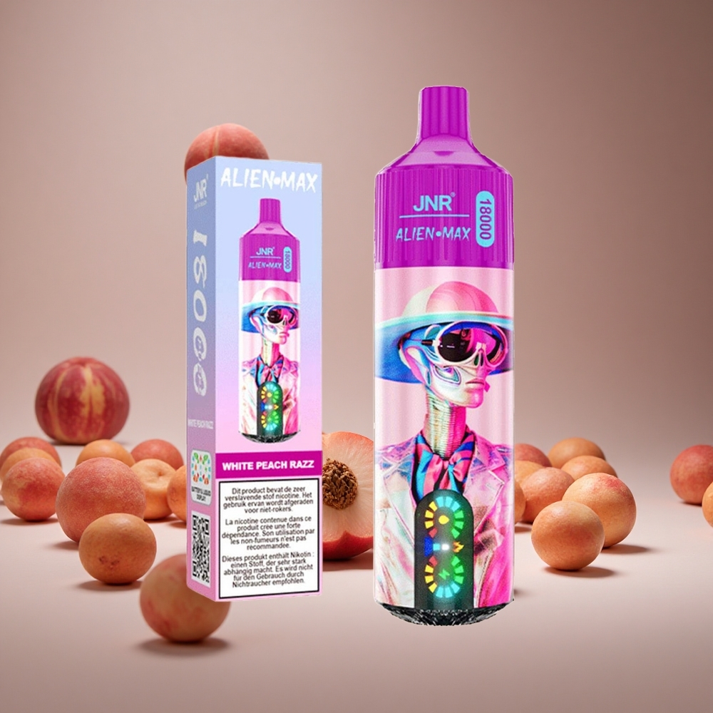 JNR Alien Max 18000 Puffs White Peach Razz 28ml E-liquid Dual Mesh 850mAh Battery Type-C Charge