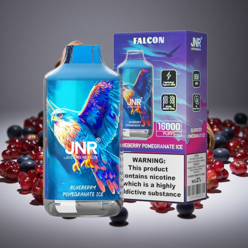 JNR Falcon 16000 Puffs Blueberry Pomegranate Ice 22ml E-liquid 850mAh Battery Type C LED Display 0%/2% Nicotine