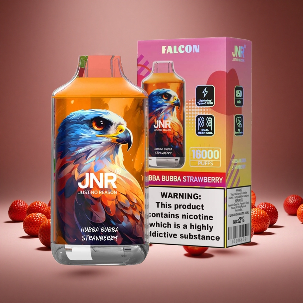 JNR Falcon 16000 Puffs Hubba Bubba Strawberry 850mAh Battery 22ml E-liquid Dual Mesh Coil Type C & Lightning
