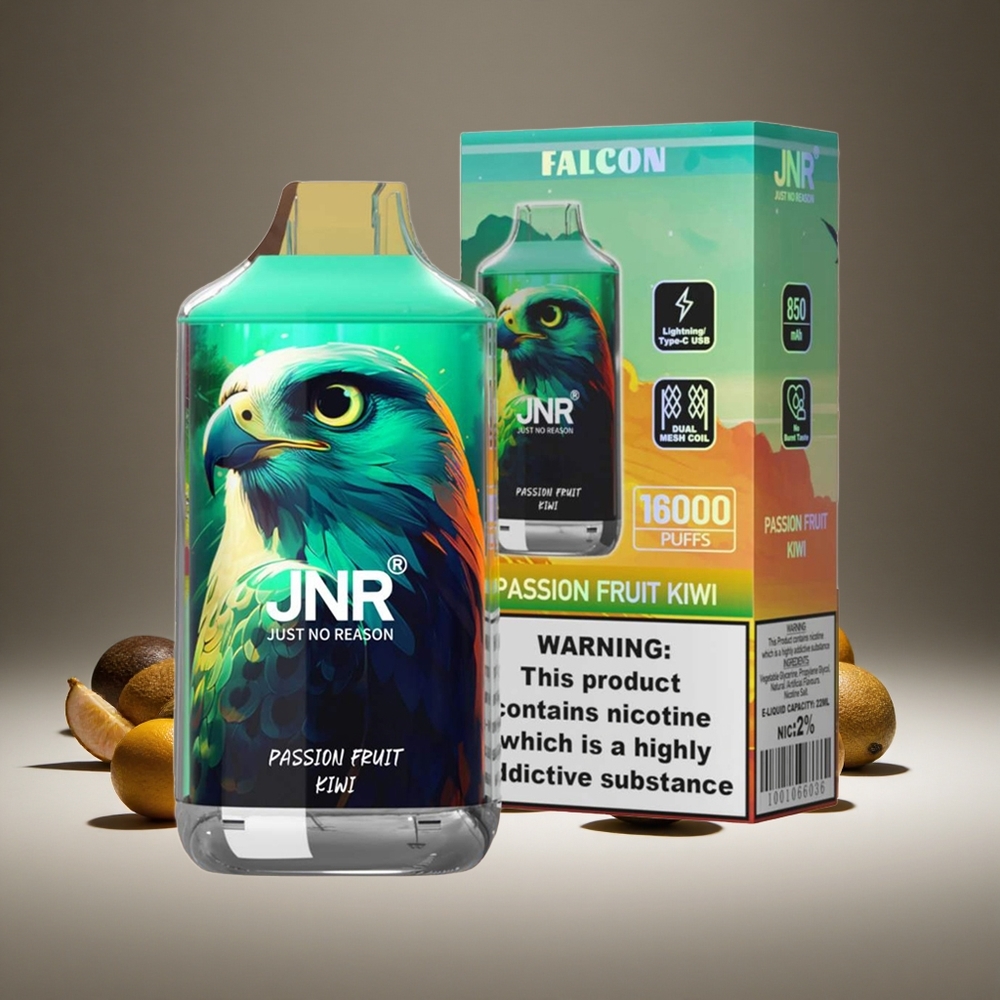 JNR Falcon 16000 Puffs Passion Fruit Kiwi 850mAh Battery 22ml E-liquid Dual Mesh 0%/2% Nicotine