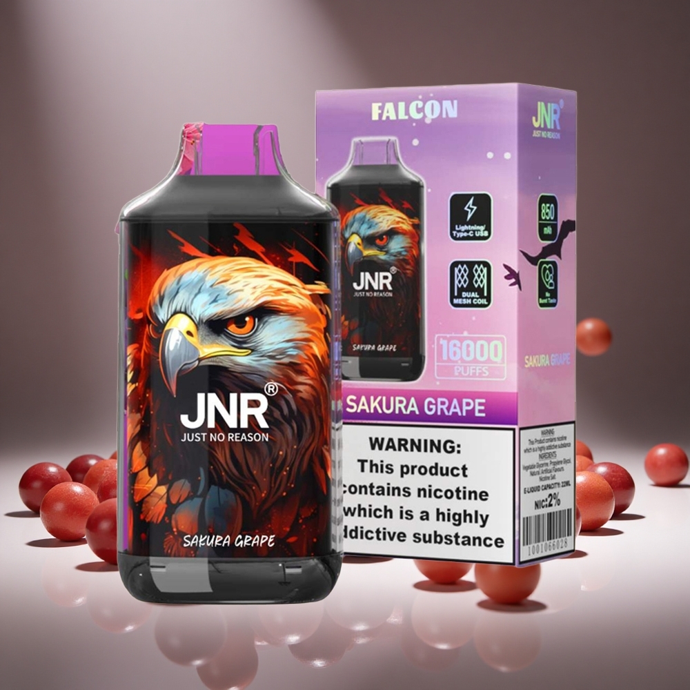 JNR Falcon 16000 Puffs Sakura Grape Disposable Vape 22ml E-liquid 850mAh Battery Type C & Lightning Dual Mesh