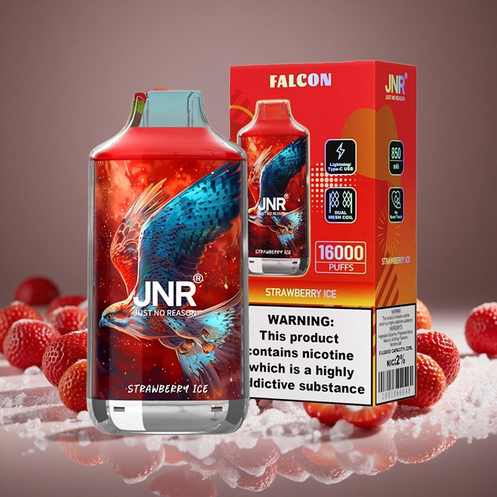 JNR Falcon 16000 Puffs Strawberry Ice 850mAh Battery 22ml E-liquid Dual Mesh Type C/Lightning 0%/2% Nicotine
