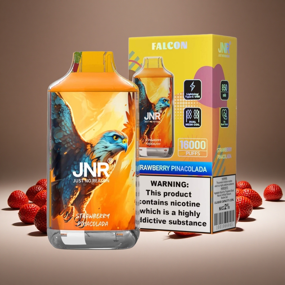 JNR Falcon 16000 Puffs Strawberry Pina Colada 850mAh Battery 22ml E-liquid Dual Mesh Coil 0%/2% Nicotine
