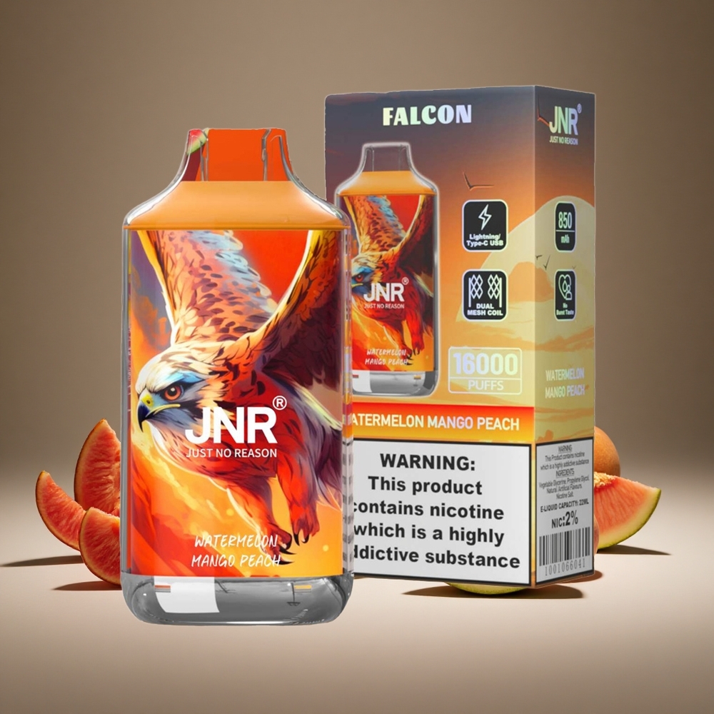 JNR Falcon 16000 Puffs Watermelon Mango Peach 850mAh Battery 22ml E-liquid Dual Mesh 0%/2% Nicotine