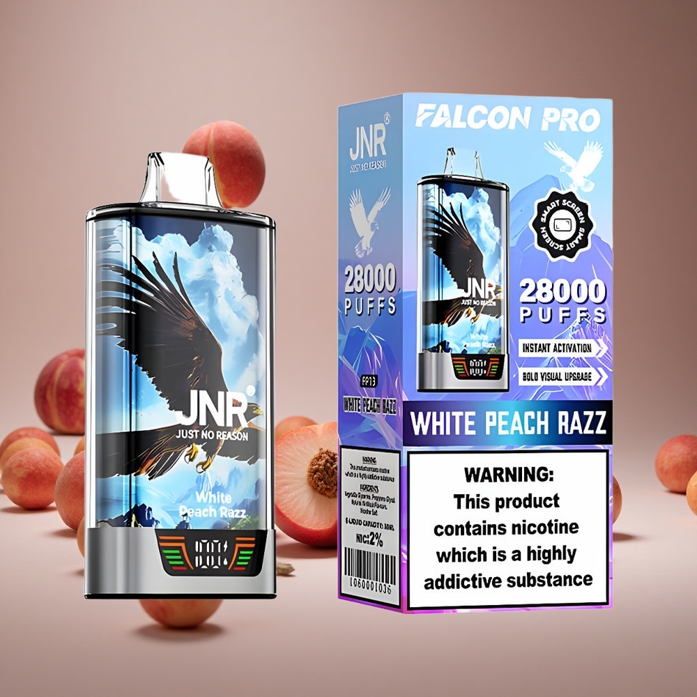 JNR Falcon Pro 28000 Puffs White Peach Razz 30ml E-liquid 5% Nicotine USB-C