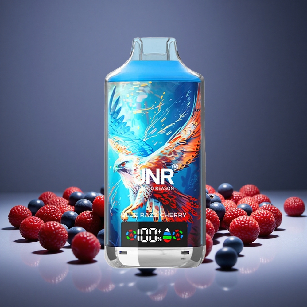 JNR Falcon X 18000 Puffs Blue Razz Cherry 750mAh Battery 24ml E-liquid Dual Mesh Coil Type-C Charge 0%/2%/5% Nicotine