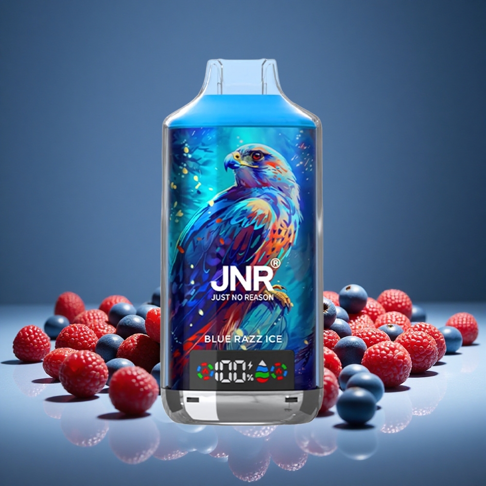 JNR Falcon X 18000 Puffs Blue Razz Ice 24ml E-liquid 750mAh Battery Dual Mesh Coil Type-C Charge 0%/2%/5% Nicotine