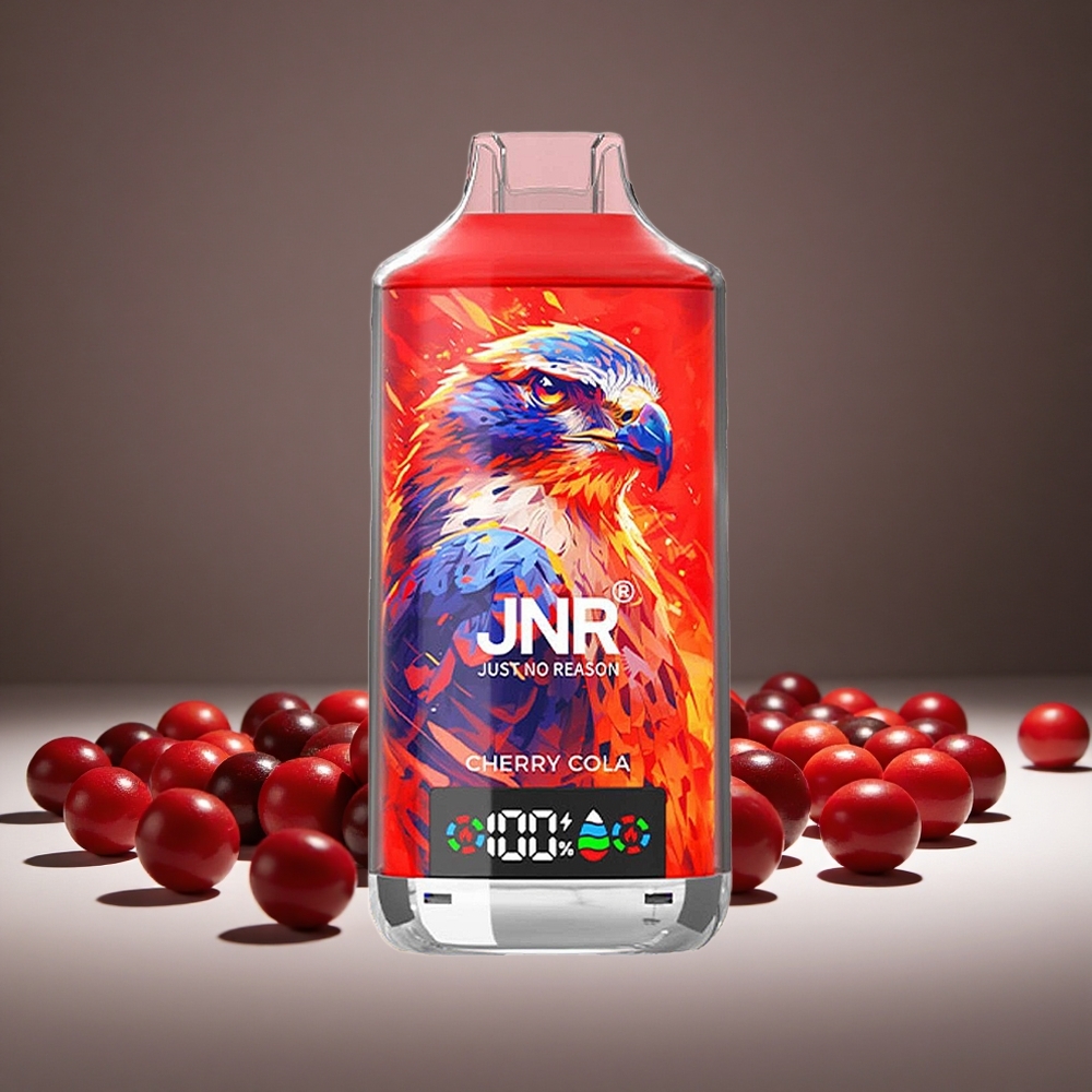 JNR Falcon X 18000 Puffs Cherry 24ml E-liquid 750mAh Battery Dual Mesh Coil Type-C Charge 0%/2%/5% Nicotine