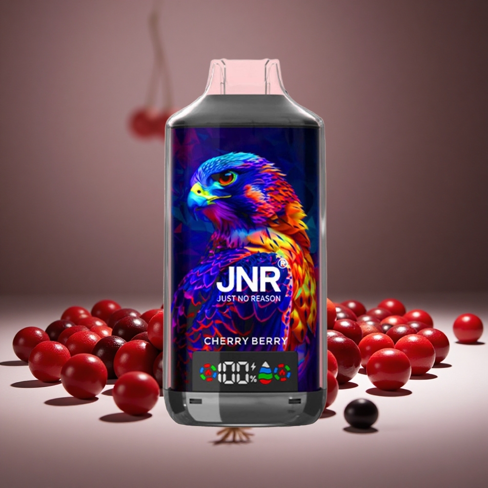 JNR Falcon X 18000 Puffs Cherry Berry 24ml E-liquid 750mAh Battery Dual Mesh Coil Type-C Charge 0%/2%/5% Nicotine