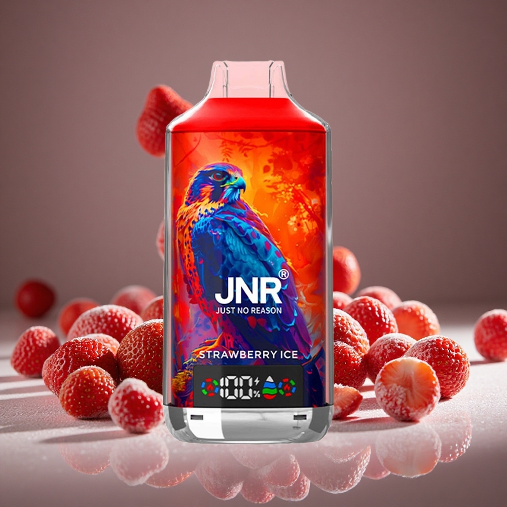 JNR Falcon X 18000 Puffs Strawberry Ice 24ml E-liquid 750mAh Battery Dual Mesh Coil Type-C Charge 0%/2%/5% Nicotine