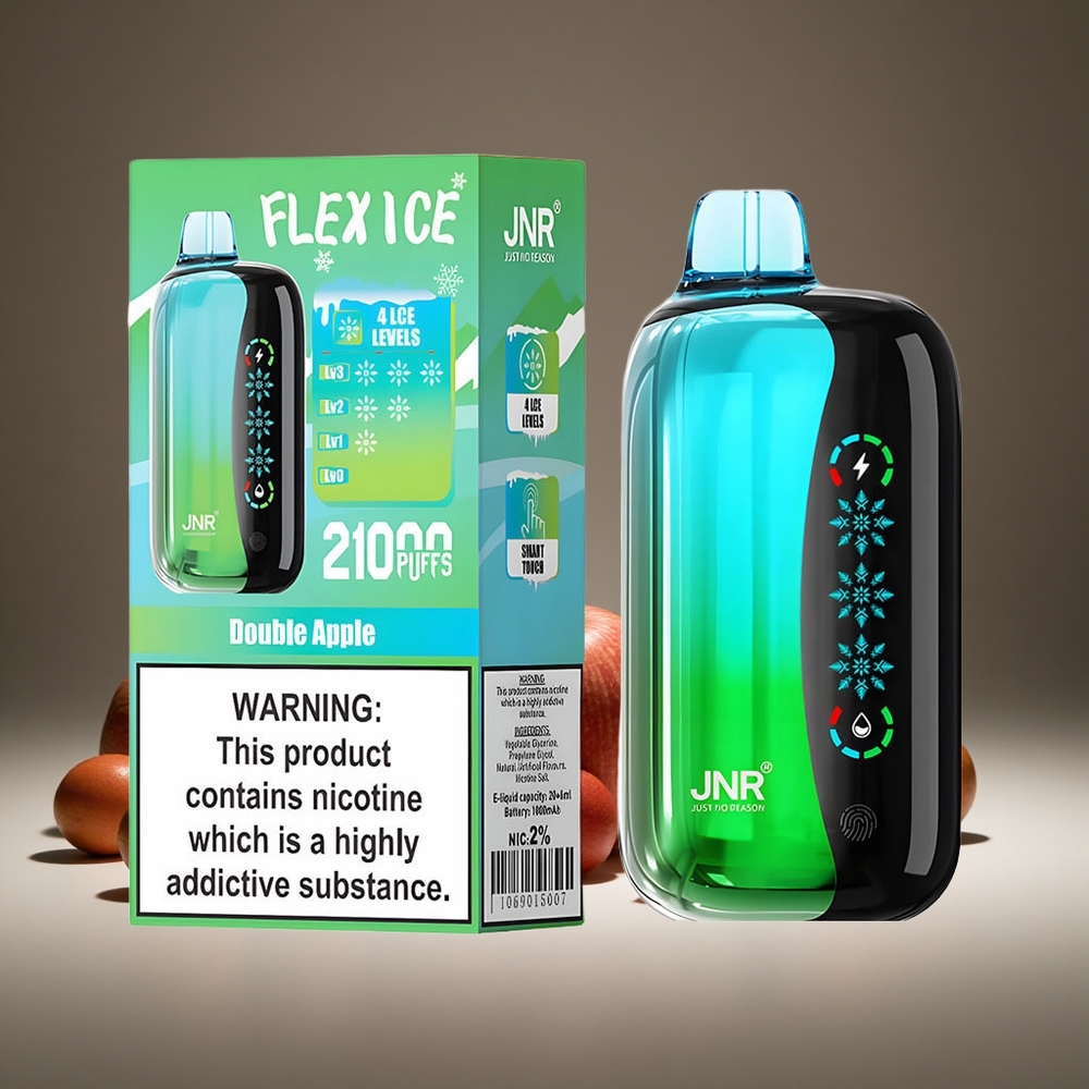 JNR Flex Ice 21000 Puffs Disposable Vape Double Apple, Ice Adjustable, 26ml E-liquid, 1.2 Ohm Dual Mesh, Type-C Charge