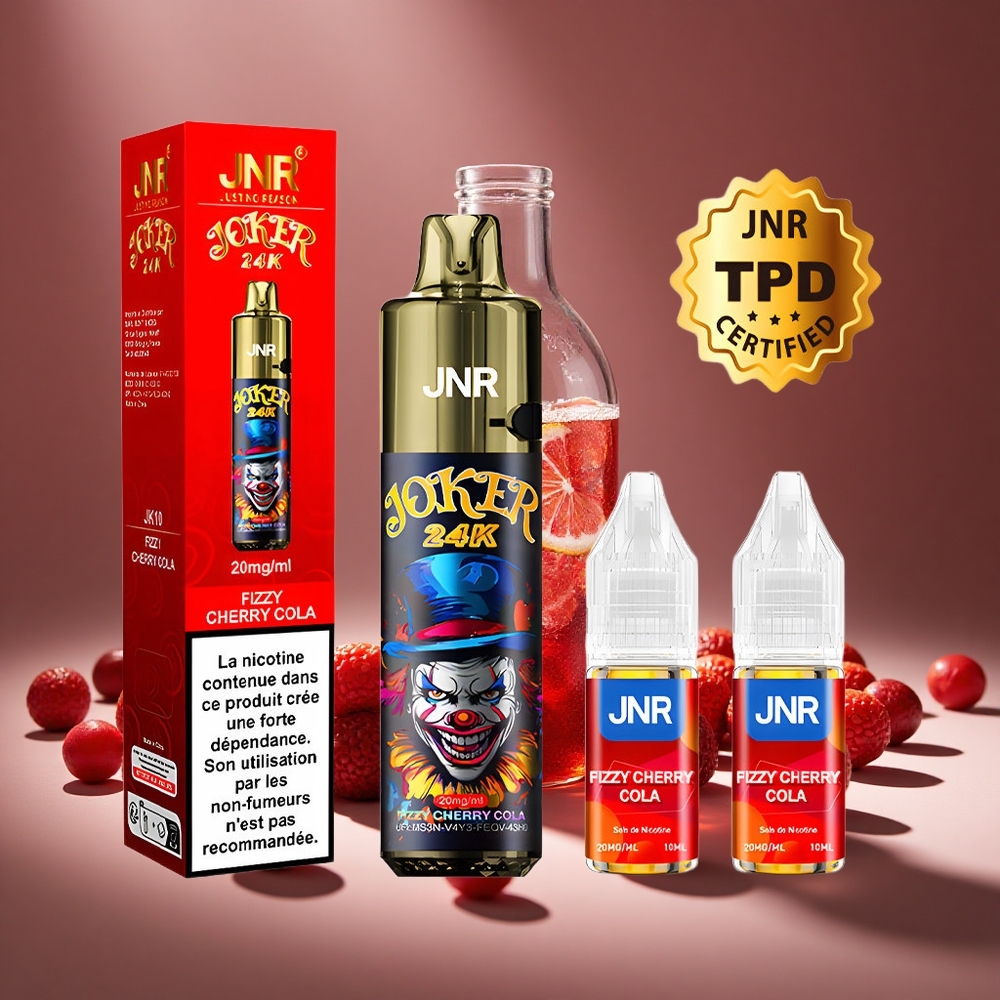 JNR Joker 24000 Puffs Fizzy Cherry Cola 2+10ml E-liquid Refillable 800mAh Battery Type-C Charge