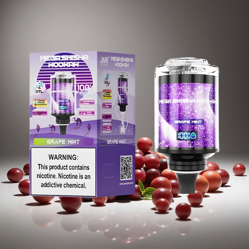 JNR Mega Shisha 100K Grape Mint 60ml E-liquid 2200mAh Battery Type-C Charge Smart Screen Adjustable Airflow