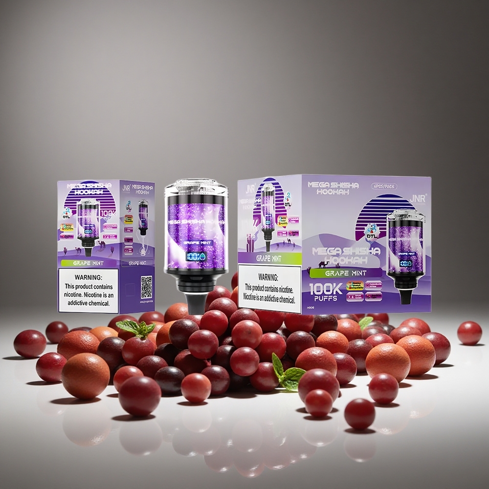 JNR Mega Shisha 100K Grape Mint 60ml E-liquid 2200mAh Battery Type-C Charge Smart Screen Adjustable Airflow