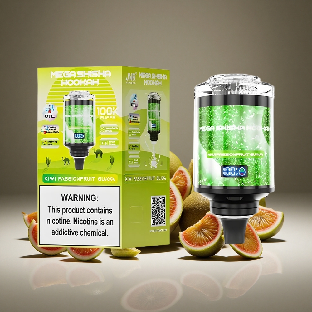 JNR Mega Shisha 100K Kiwi Passionfruit Guava 60ml E-liquid 2200mAh Battery Type-C Charge Smart Screen