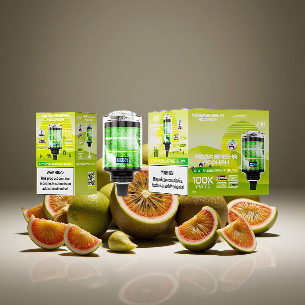 JNR Mega Shisha 100K Kiwi Passionfruit Guava 60ml E-liquid 2200mAh Battery Type-C Charge Smart Screen