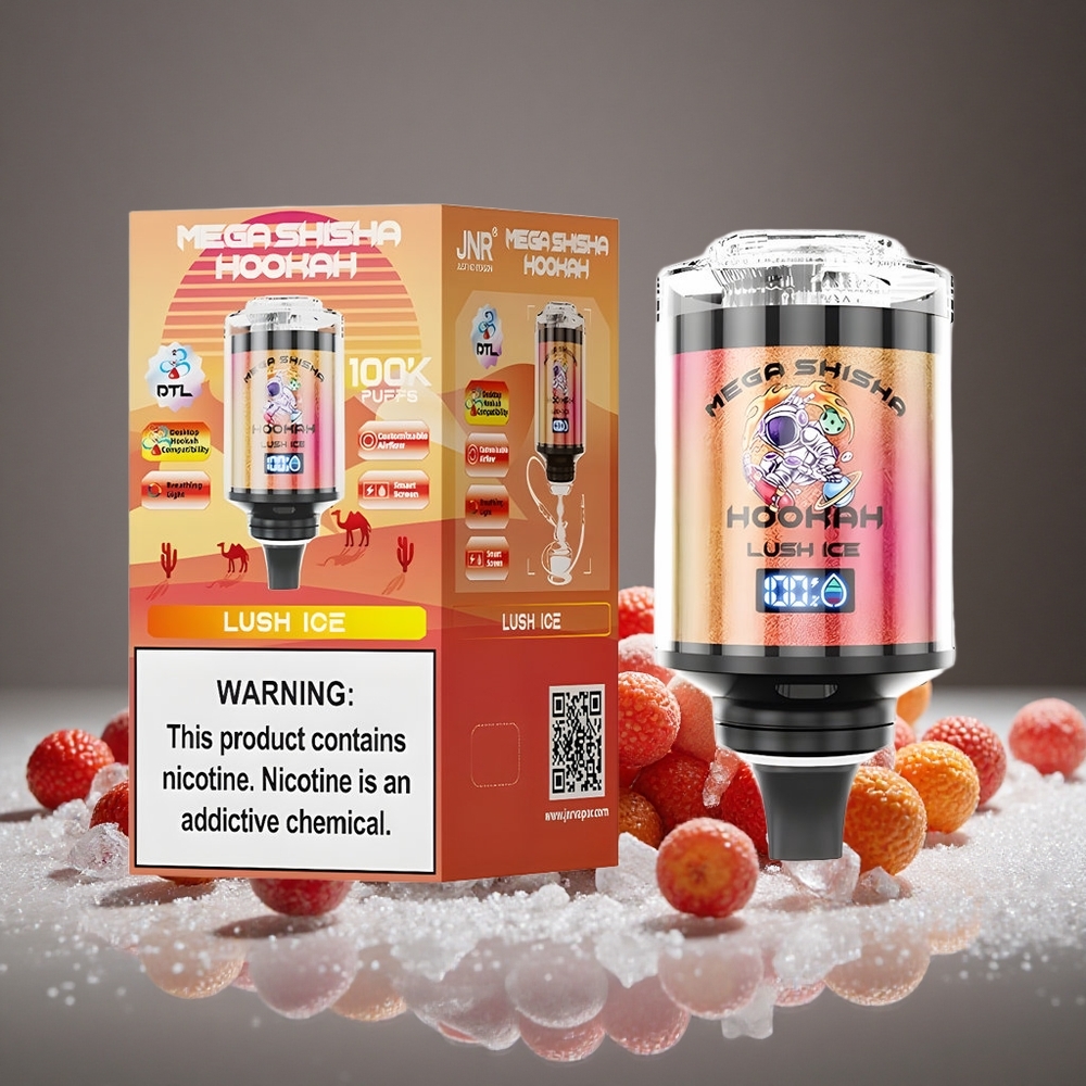 JNR Mega Shisha 100K Lush Ice 60ml E-liquid 2200mAh Battery Type-C Charge Smart Screen