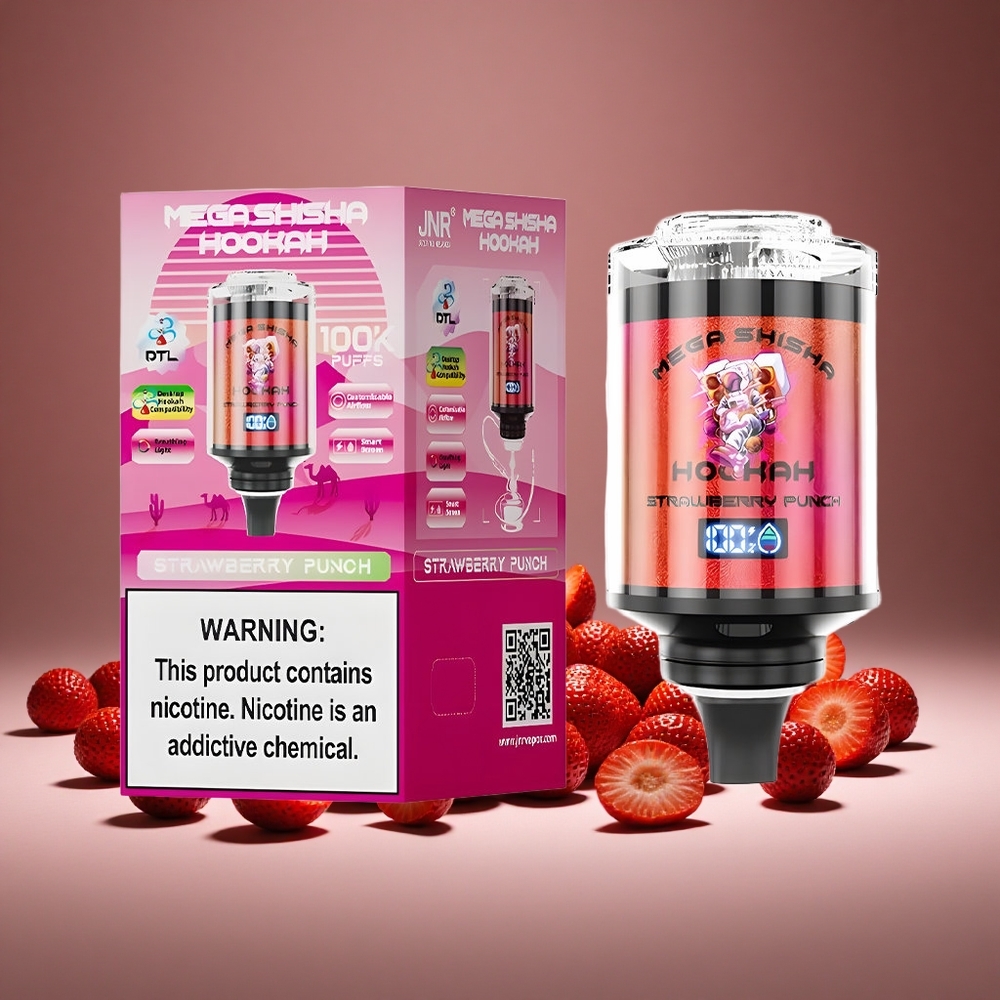 JNR Mega Shisha 100K Strawberry Punch 60ml E-liquid 2200mAh Battery Type-C Charge Airflow