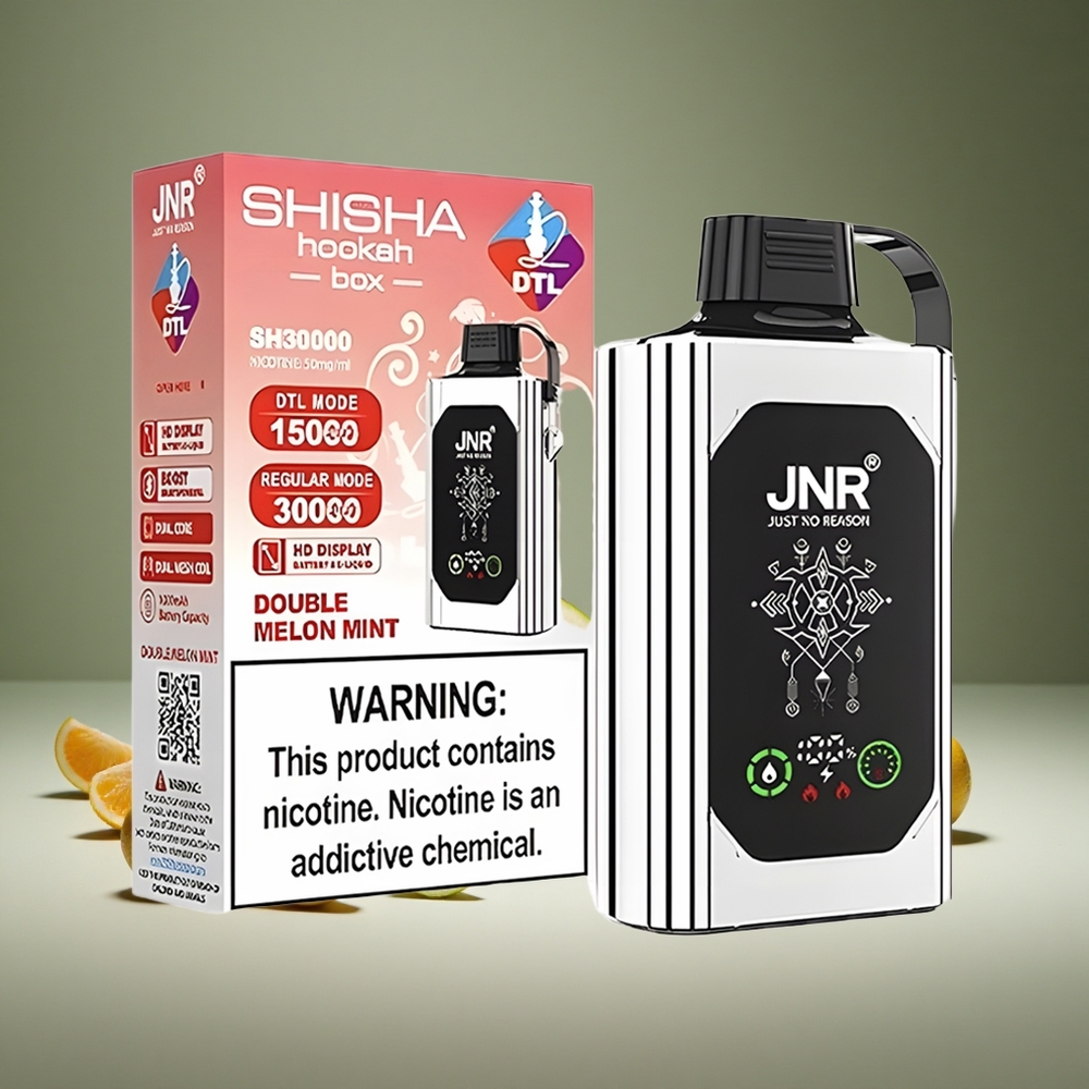JNR Shisha Hookah 20500 Puffs Double Melon Mint HD Display 1000mAh Battery Dual Mesh Coil Type-C Charge 0%/2%/5% Nicotine