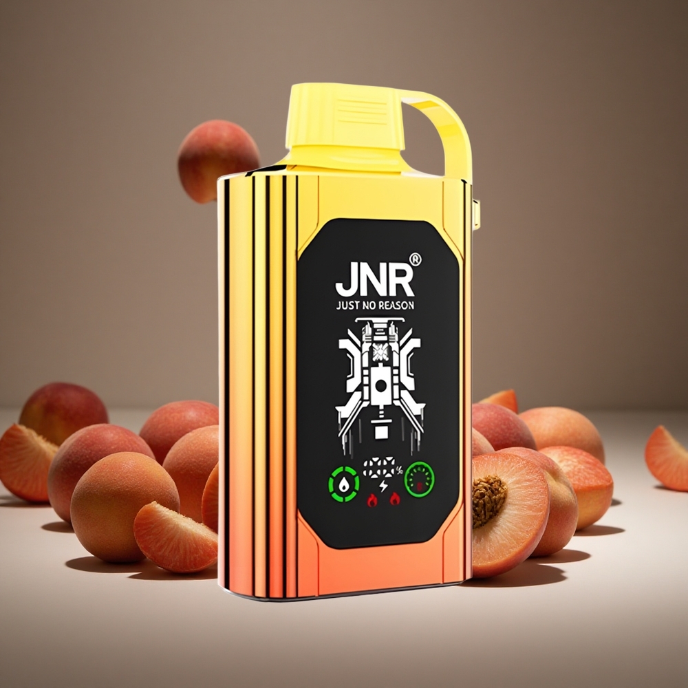 JNR Shisha Hookah 20500 Puffs Juicy Peaches HD Display 1000mAh Battery Dual Mesh Coil Type-C Charge 0%/2%/5% Nicotine