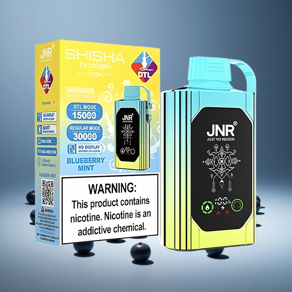 JNR Shisha Hookah Box 20500 Puffs Blueberry Mint HD Display 1000mAh Battery 25ml E-liquid Dual Mesh Coil