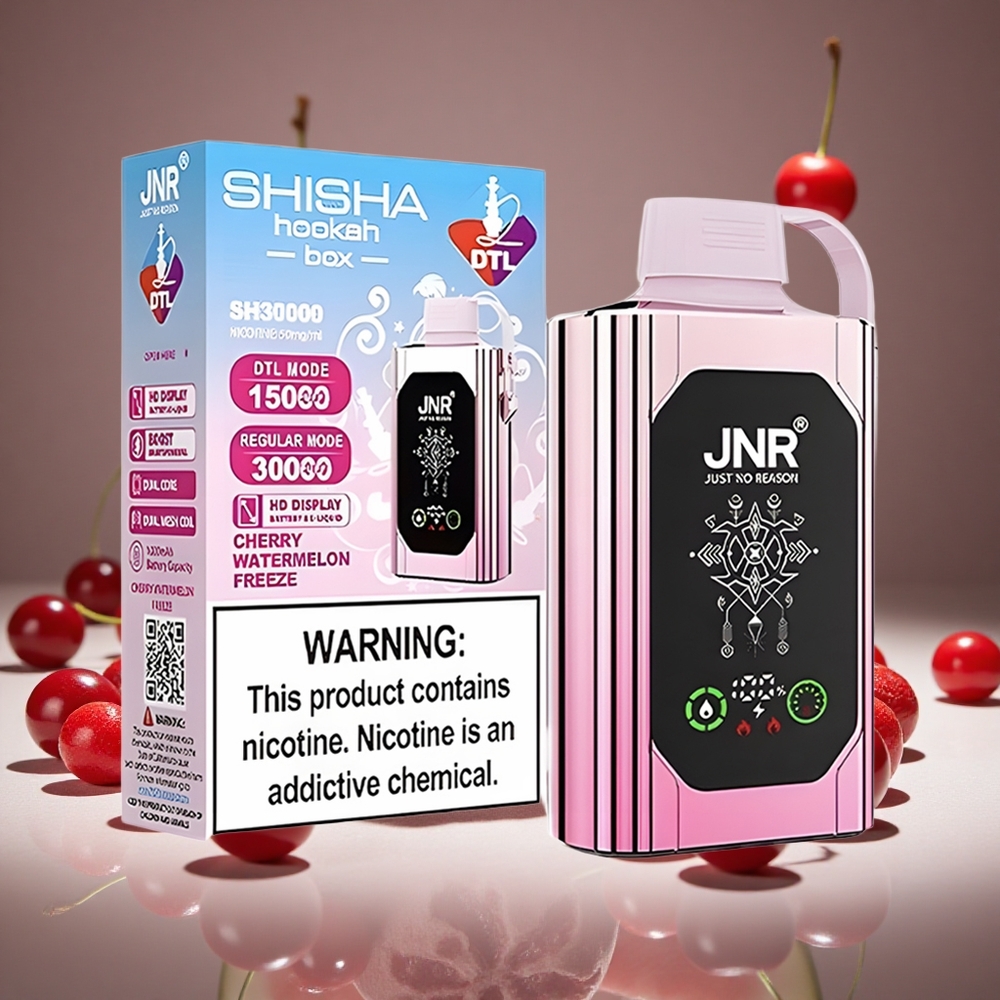 JNR Shisha Hookah Box 20500 Puffs Cherry Watermelon Freeze HD Display 1000mAh Battery Type-C Charge 0%/2%/5% Nicotine