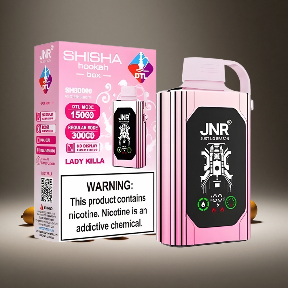 JNR Shisha Hookah Box 20500 Puffs Lady Killa HD Display 1000mAh Battery 25ml E-liquid Dual Mesh Coil 0%/2%/5% Nicotine