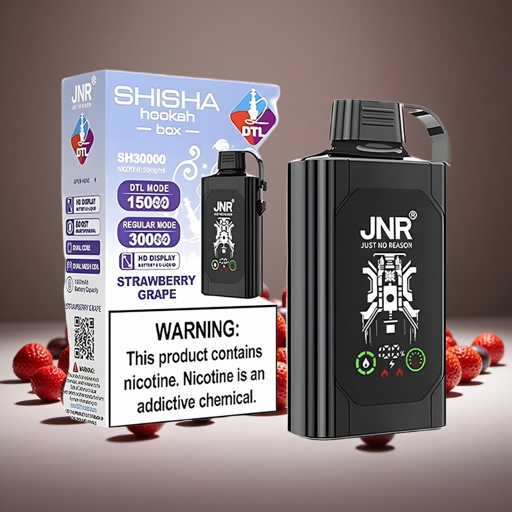 JNR Shisha Hookah Box 20500 Puffs Strawberry Grape HD Display 1000mAh Battery 25ml E-liquid Dual Mesh Coil Type-C Charge