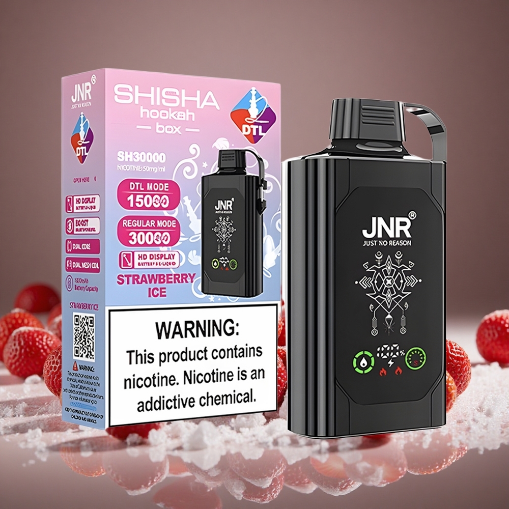 JNR Shisha Hookah Box 20500 Puffs Strawberry Ice 25ml E-liquid 1000mAh Battery Type-C Charge 0%/2%/5% Nicotine