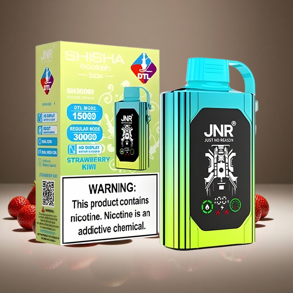 JNR Shisha Hookah Box 20500 Puffs Strawberry Kiwi HD Display 1000mAh Battery 25ml E-liquid Dual Mesh Coil