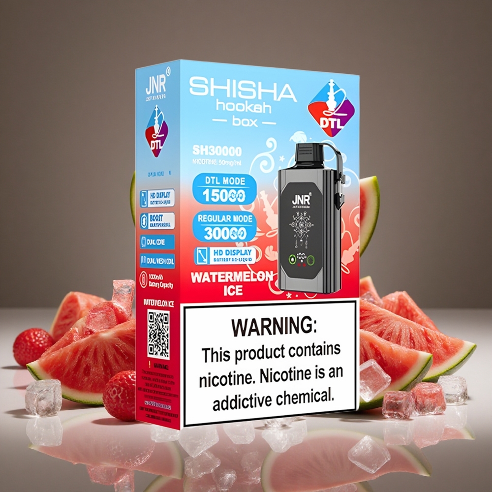 JNR Shisha Hookah Box 20500 Puffs Watermelon Ice HD Display 25ml E-liquid 1000mAh Battery Dual Mesh Coil 0%/2%/5% Nicotine