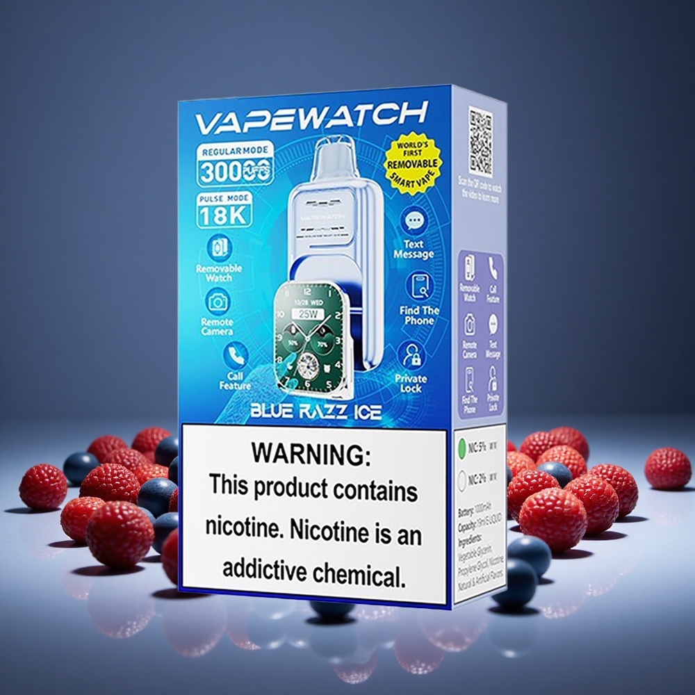 JNR VapeWatch 30000 Puffs Blue Razz Ice 19ml E-liquid 5% Nicotine 1000mAh Battery Type-C Charge