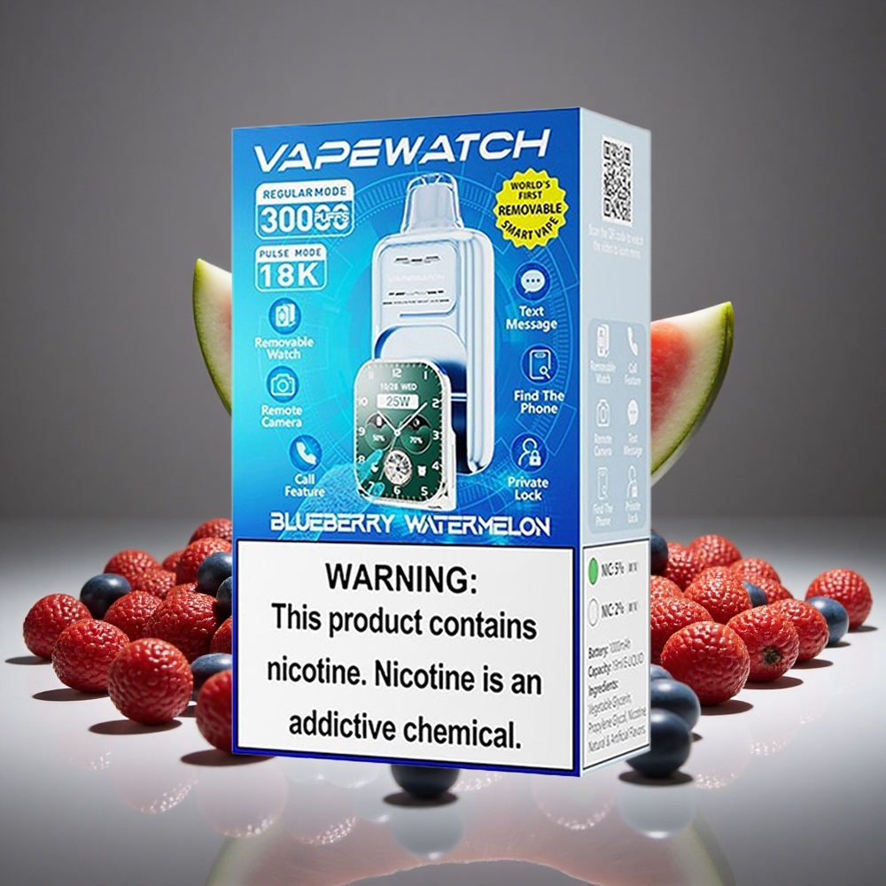 JNR VapeWatch 30000 Puffs Blueberry Watermelon 1000mAh Battery 19ml E-liquid 5% Nicotine Dual Mesh Type-C Charge