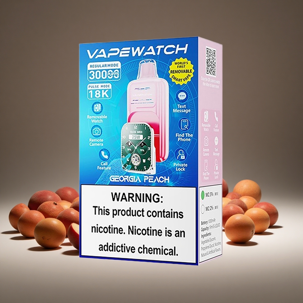 JNR VapeWatch 30000 Puffs Georgia Peach 1000mAh Battery 19ml E-liquid 5% Nicotine Dual Mesh Type-C Charge