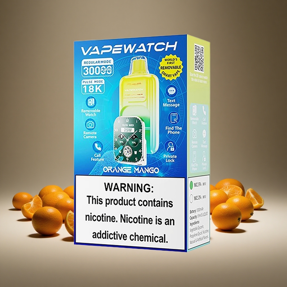 JNR VapeWatch 30000 Puffs Orange Mango 19ml E-liquid 5% Nicotine Dual Mesh 1000mAh Battery Type-C Charge