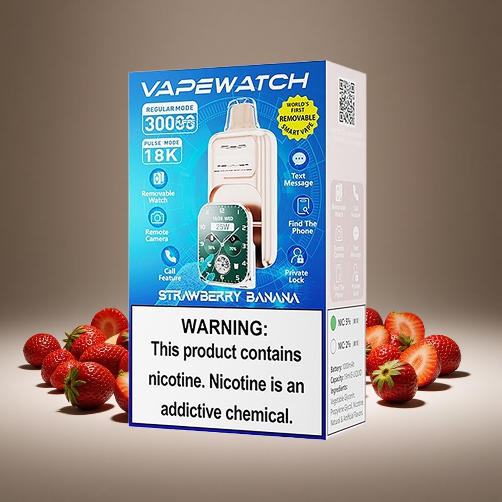 JNR VapeWatch 30000 Puffs Strawberry Banana 19ml E-liquid 5% Nicotine 1000mAh Battery Type-C Charge