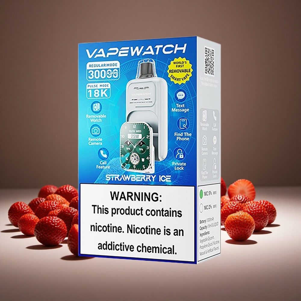 JNR VapeWatch 30000 Puffs Strawberry Ice 19ml E-liquid 5% Nicotine 1000mAh Battery Type-C Charge Dual Mesh