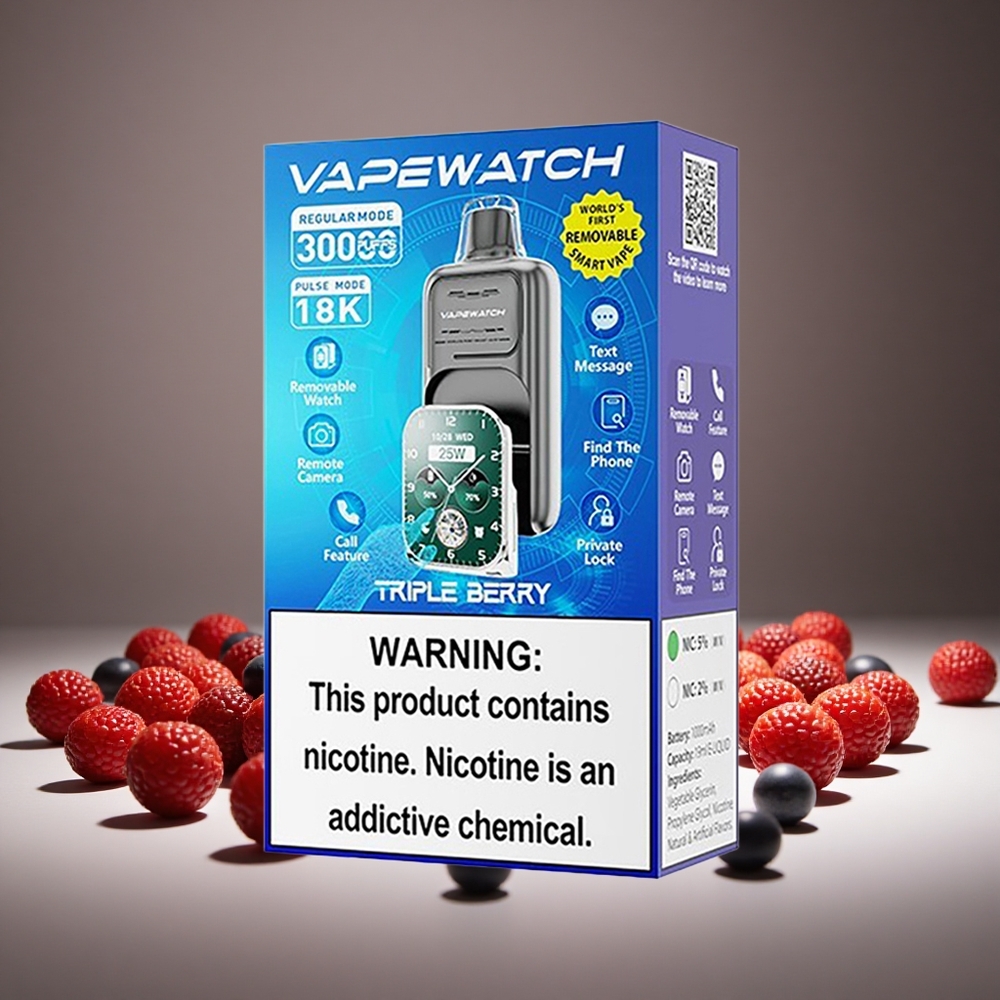 JNR VapeWatch 30000 Puffs Triple Berry 1000mAh Battery 19ml E-liquid 5% Nicotine Dual Mesh Type-C Charge